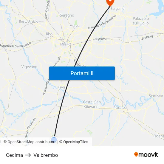 Cecima to Valbrembo map