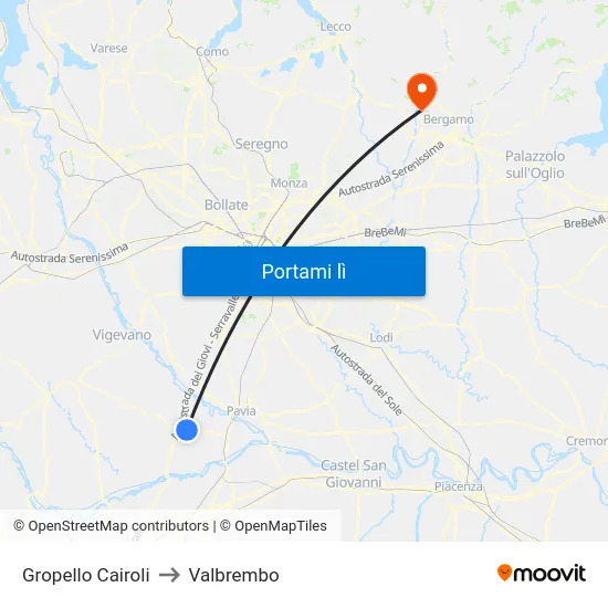 Gropello Cairoli to Valbrembo map
