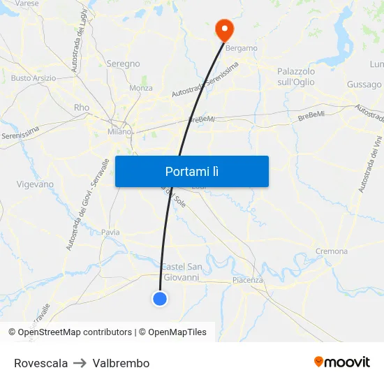 Rovescala to Valbrembo map