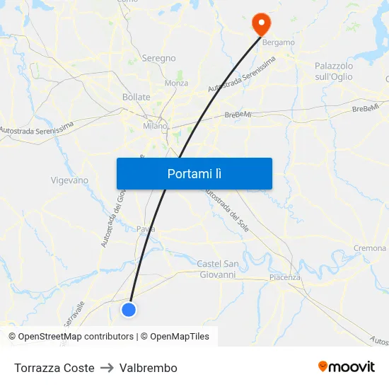Torrazza Coste to Valbrembo map