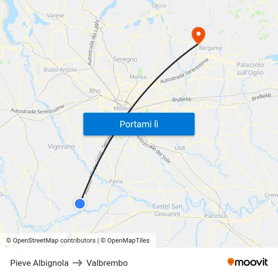 Pieve Albignola to Valbrembo map