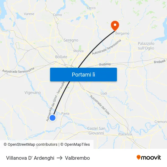 Villanova D' Ardenghi to Valbrembo map