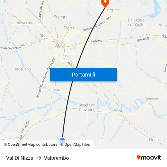 Val Di Nizza to Valbrembo map