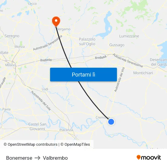 Bonemerse to Valbrembo map