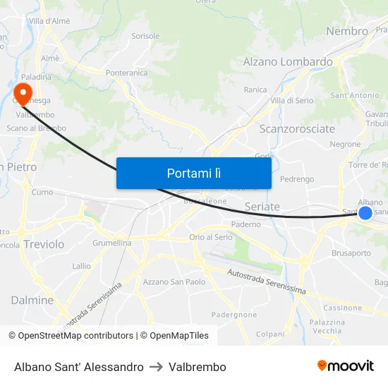 Albano Sant' Alessandro to Valbrembo map