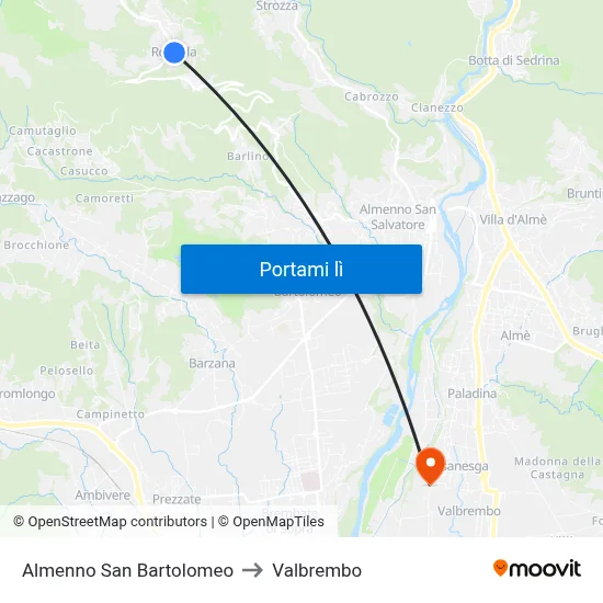 Almenno San Bartolomeo to Valbrembo map