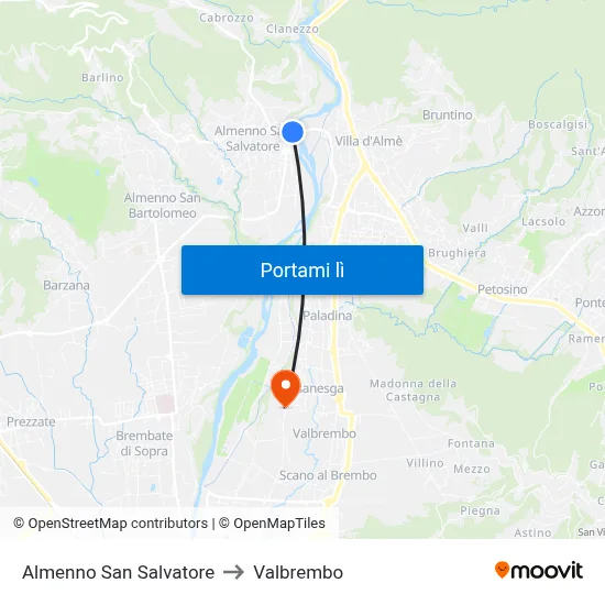 Almenno San Salvatore to Valbrembo map