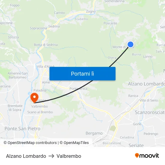 Alzano Lombardo to Valbrembo map