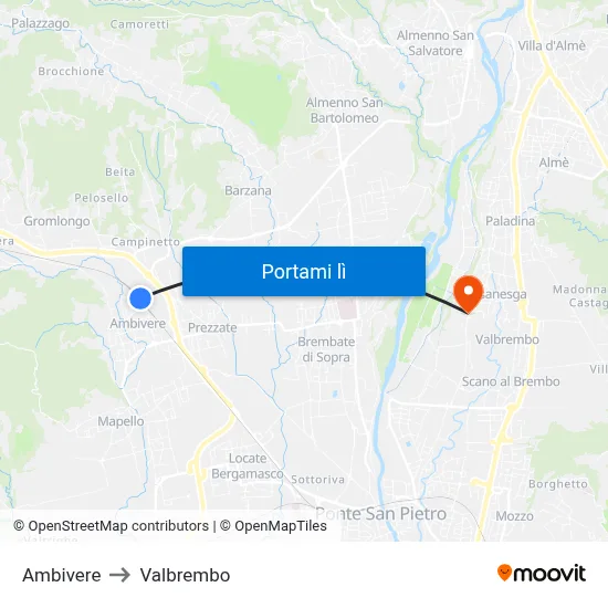 Ambivere to Valbrembo map