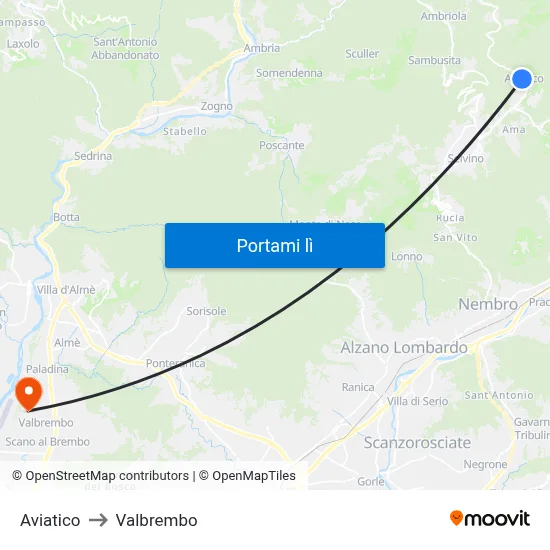 Aviatico to Valbrembo map