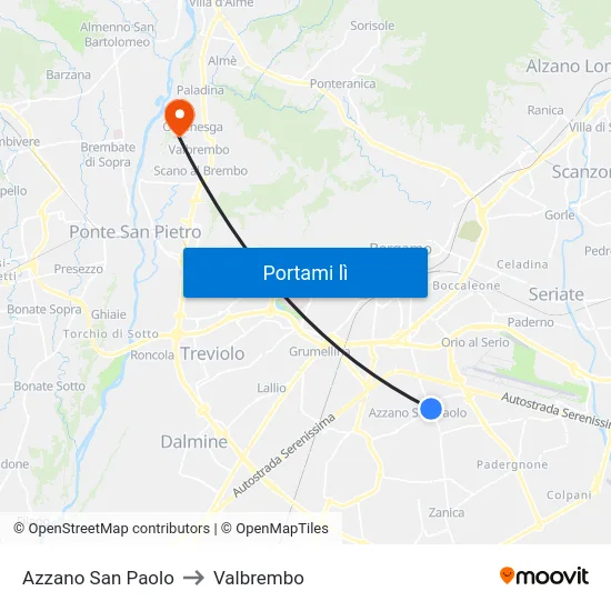 Azzano San Paolo to Valbrembo map