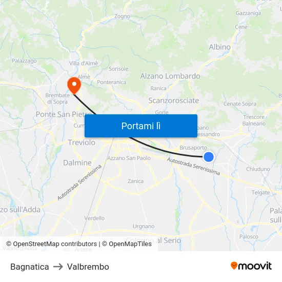 Bagnatica to Valbrembo map