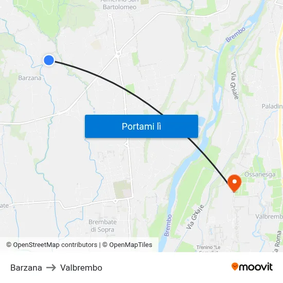 Barzana to Valbrembo map