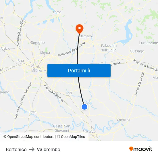 Bertonico to Valbrembo map