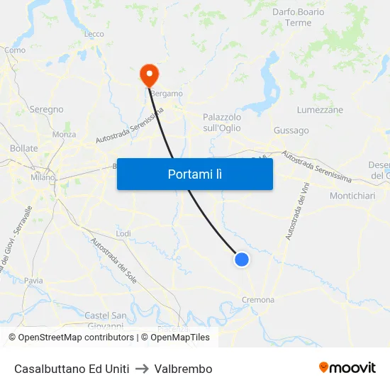 Casalbuttano Ed Uniti to Valbrembo map