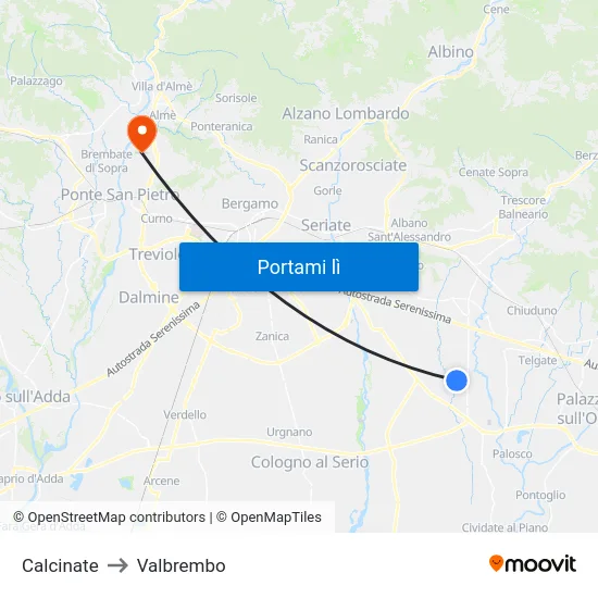 Calcinate to Valbrembo map