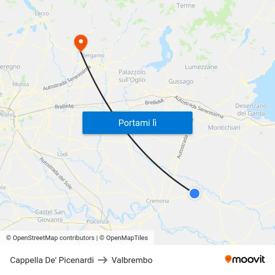 Cappella De' Picenardi to Valbrembo map