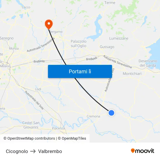 Cicognolo to Valbrembo map