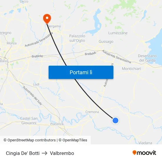 Cingia De' Botti to Valbrembo map