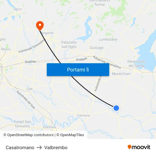 Casalromano to Valbrembo map