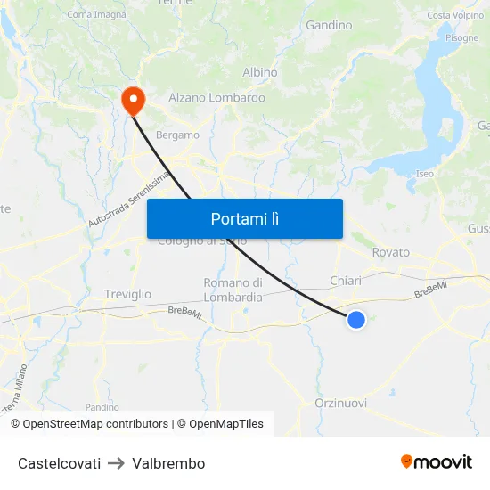 Castelcovati to Valbrembo map