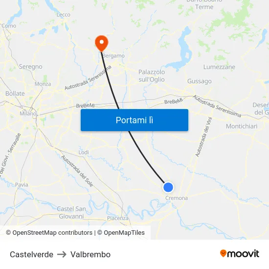 Castelverde to Valbrembo map