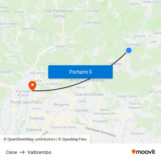 Cene to Valbrembo map