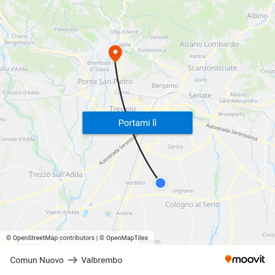 Comun Nuovo to Valbrembo map