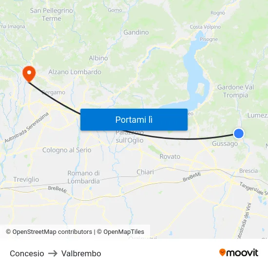Concesio to Valbrembo map