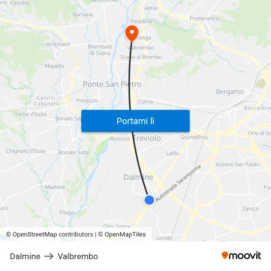 Dalmine to Valbrembo map