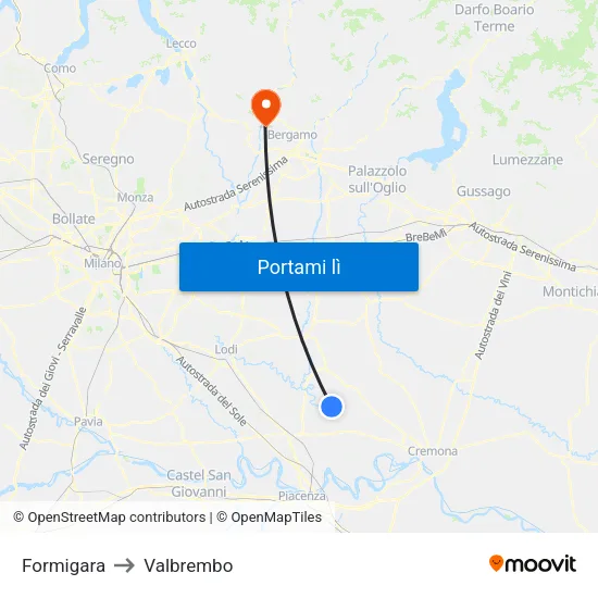 Formigara to Valbrembo map