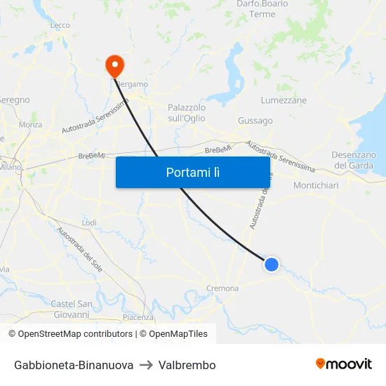 Gabbioneta-Binanuova to Valbrembo map