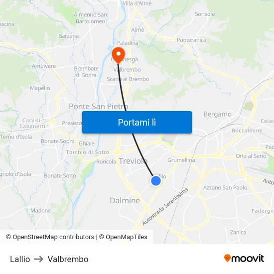 Lallio to Valbrembo map
