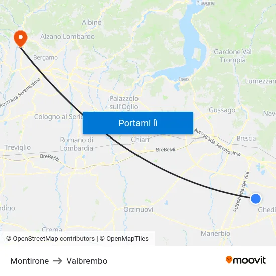 Montirone to Valbrembo map