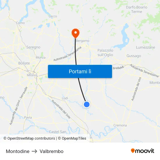 Montodine to Valbrembo map