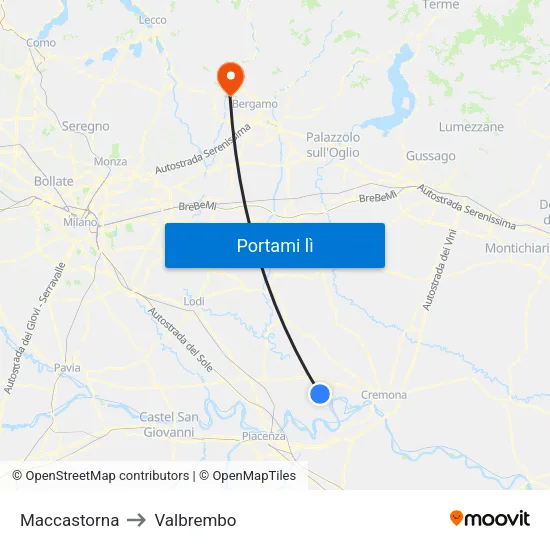 Maccastorna to Valbrembo map