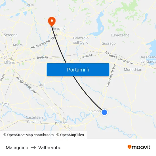Malagnino to Valbrembo map