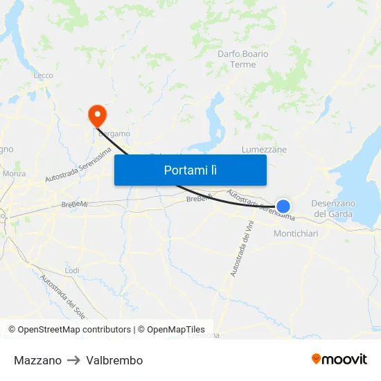 Mazzano to Valbrembo map