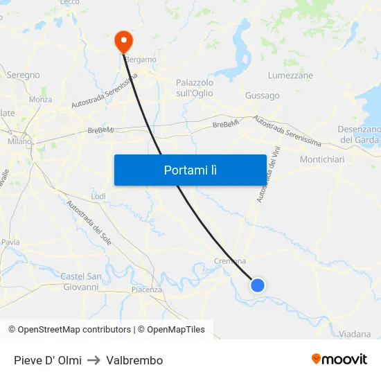 Pieve D' Olmi to Valbrembo map