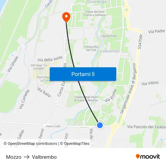 Mozzo to Valbrembo map