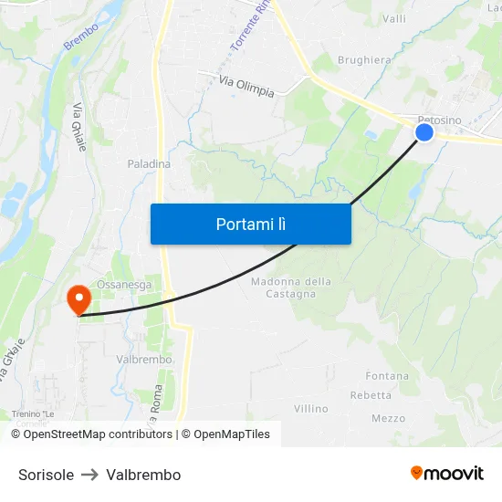 Sorisole to Valbrembo map