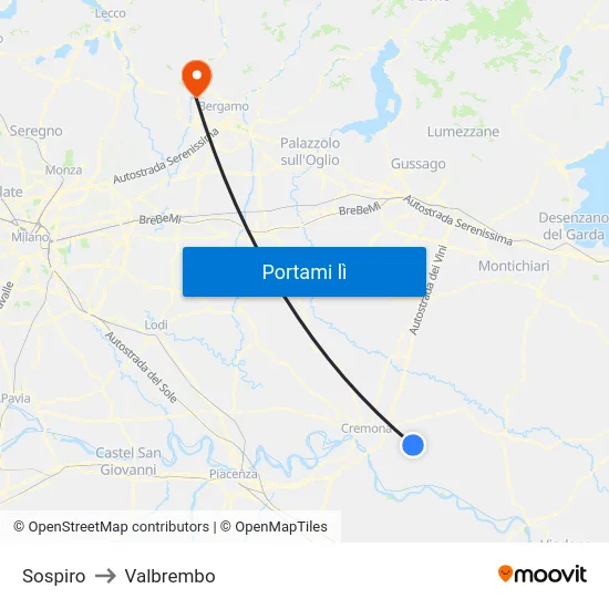 Sospiro to Valbrembo map
