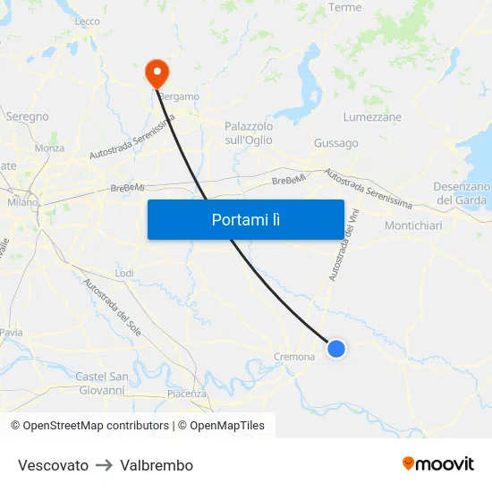 Vescovato to Valbrembo map