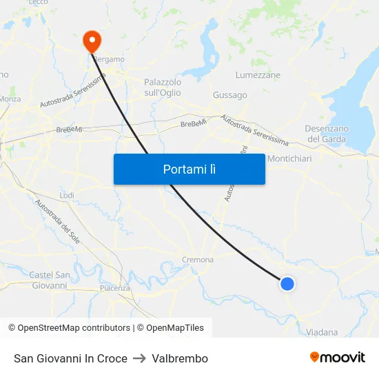 San Giovanni In Croce to Valbrembo map