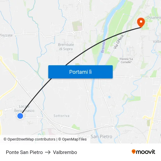 Ponte San Pietro to Valbrembo map