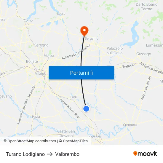 Turano Lodigiano to Valbrembo map