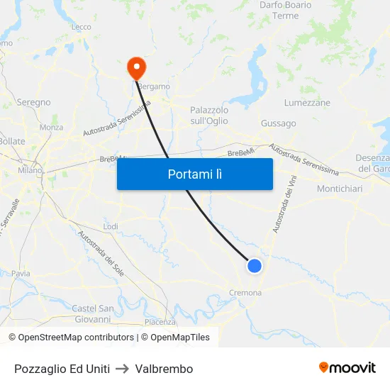 Pozzaglio Ed Uniti to Valbrembo map