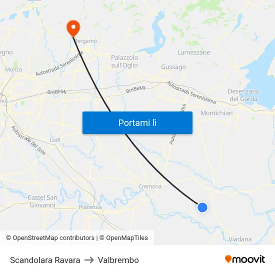 Scandolara Ravara to Valbrembo map
