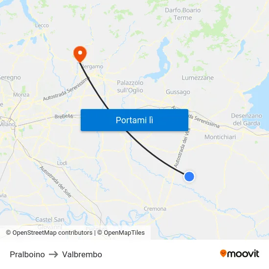 Pralboino to Valbrembo map