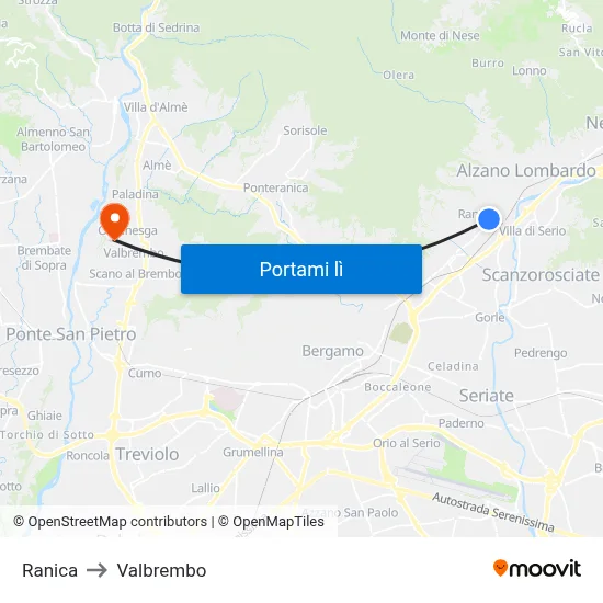 Ranica to Valbrembo map